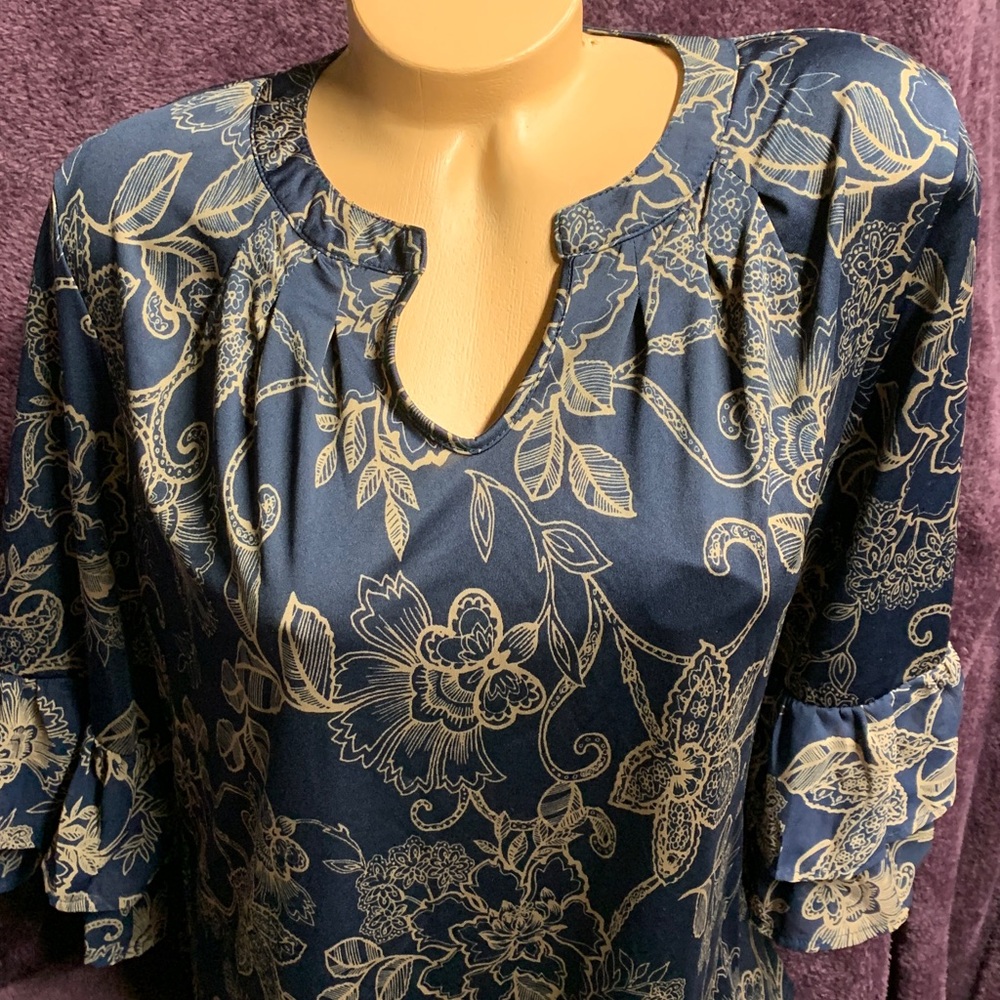 PerSeption Concept Navy Floral Blouse XL - Picture 2 of 14
